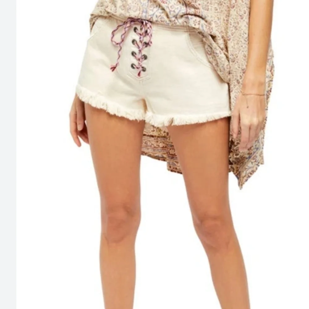 Free People Oversized Becket Lace-Up CutOff Denim Shorts in Salty